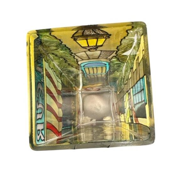 Vintage Joan Baker Stained Glass French Cafe 10”Rectangular Vase - Picture 7 of 10